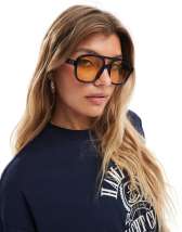ASOS DESIGN aviator sunglasses in peach lens