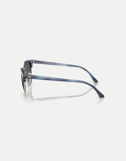Gafas de sol azules a rayas y plateadas con lentes grises polarizadas Clubmaster de Ray-Ban, 3 de 3