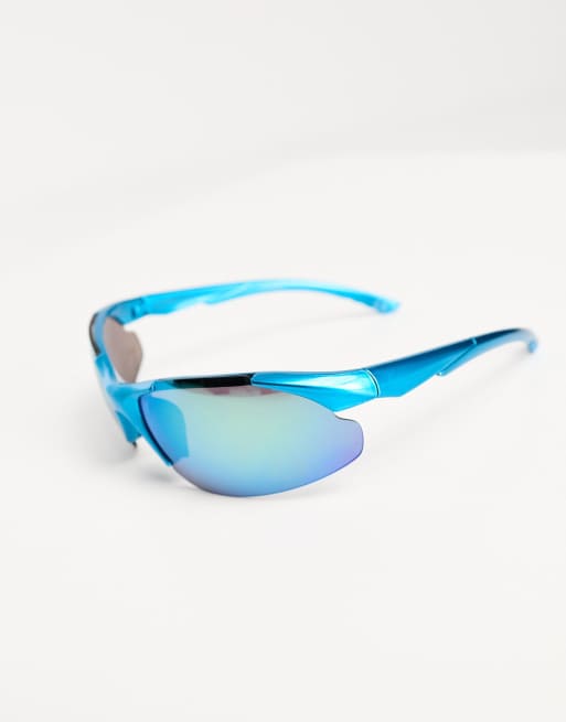 Gafas de sol azules de estilo deportivo sin montura con lentes efecto espejo de ASOS DESIGN, 3 de 4