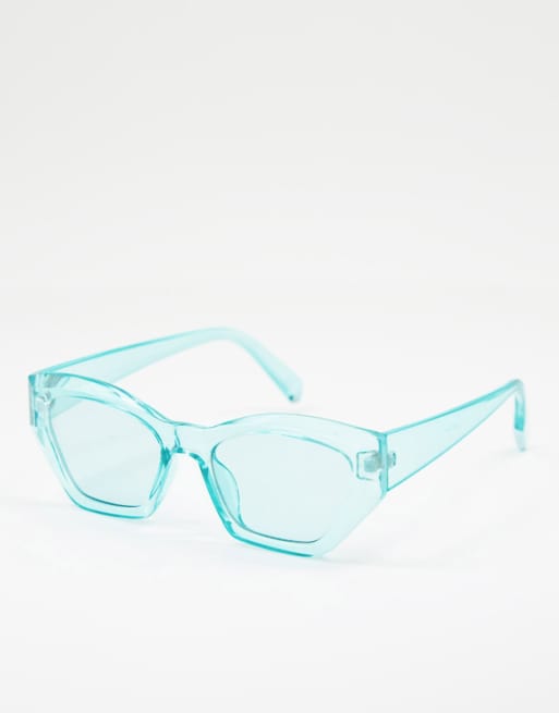 Gafas de sol azules estilo ojos de gato de cristal con lentes en el mismo tono de ASOS DESIGN - LBLUE