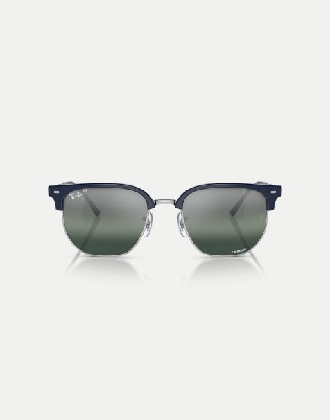 Gafas de sol azules y plateadas con lentes plateadas polarizadas efecto espejo New Clubmaster de Ray-Ban - view 1