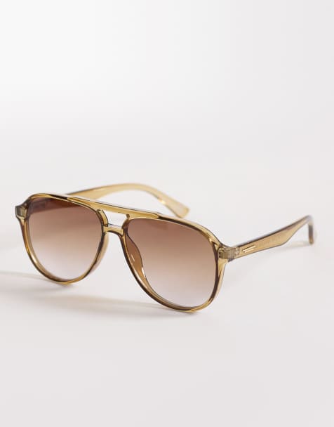 Gafas de sol beis cristalino estilo aviador con lentes marrones de ASOS DESIGN - view 1
