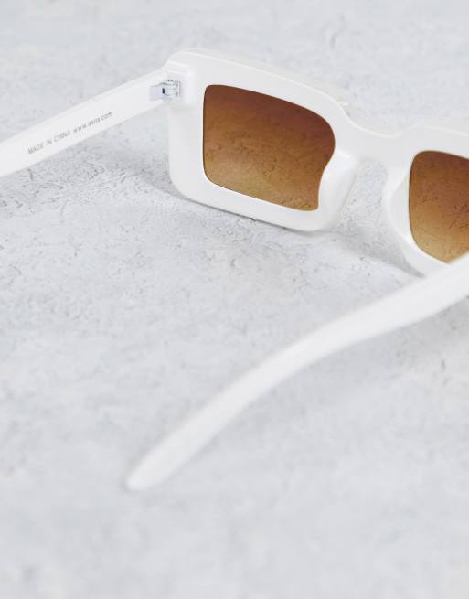 Gafas de sol blancas con montura mediana rectangular con detalle en las  patillas de acetato de ASOS DESIGN