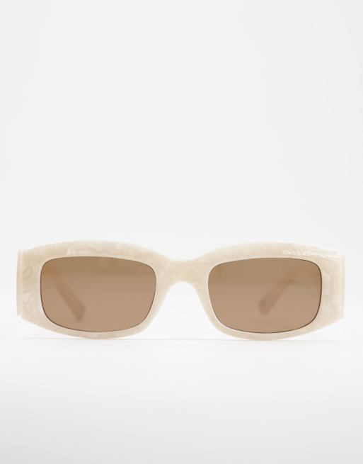 Gafas de sol blancas con montura mediana rectangular con detalle en las  patillas de acetato de ASOS DESIGN