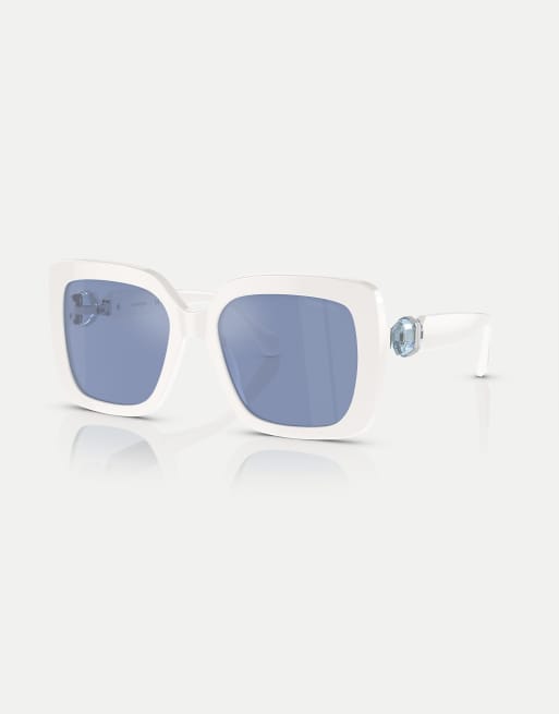 Gafas de sol blancas cuadradas con lentes azules efecto espejo SK6001 de Swarovski, 3 de 3