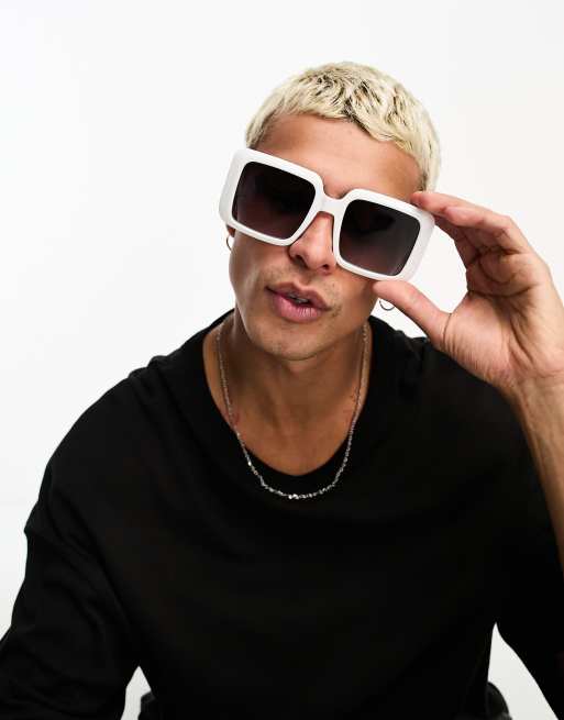 Gafas de sol blancas extragrandes con lentes ahumadas cuadradas estilo años 70 de ASOS DESIGN  