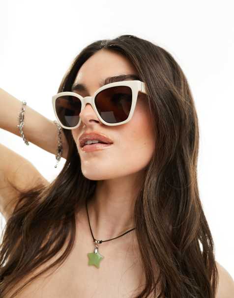 Gafas de sol blancas con montura mediana rectangular con detalle en las  patillas de acetato de ASOS DESIGN