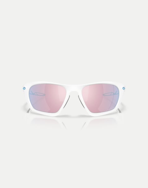 Gafas de sol blanco mate rectangulares con lentes azules efecto espejo Lateralis de Oakley - view 1