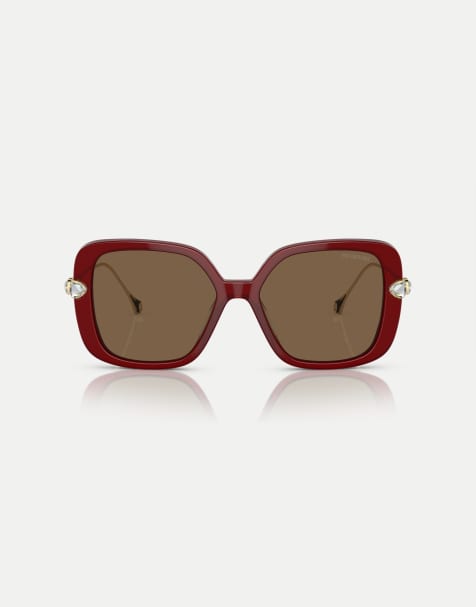 Gafas de sol burdeos cristalino con montura rectangular y lentes marrones de Swarovski - view 1