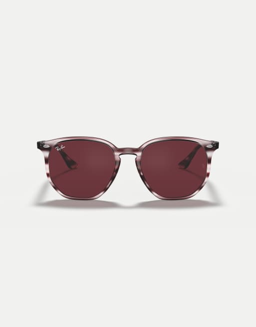 Gafas de sol burdeos efecto carey a rayas con montura irregular y lentes violetas RB4306 de Ray-Ban