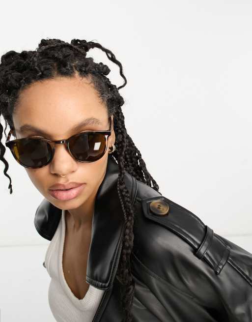 Gafas de sol carey con montura redonda estrecha de ASOS DESIGN ASOS