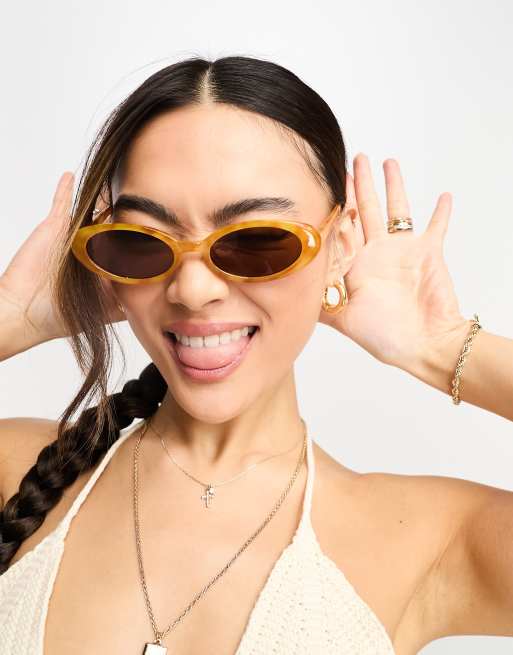 Gafas de sol con montura cuadrada y patillas anchas de efecto carey de  Pieces, ASOS