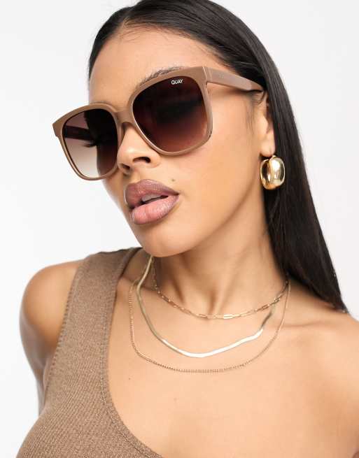 Gafas de sol color café cuadradas Wide Awake de Quay