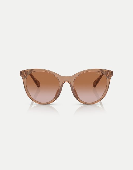 Gafas de sol color caramelo transparente brillante con montura redondeada y lentes marrones de Ralph