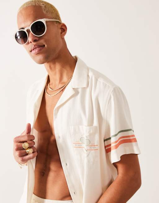 Gafas de sol color crudo con lentes ahumadas redondas de ASOS DESIGN