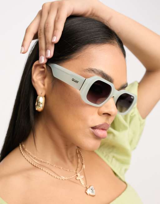 Gafas de sol color menta rectangulares Hyped Up de Quay | ASOS display picture 2