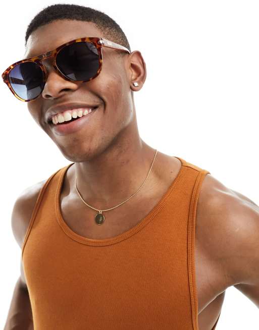 Gafas de sol color miel efecto carey redondas con lentes azules polarizadas Slicked Back de Quay