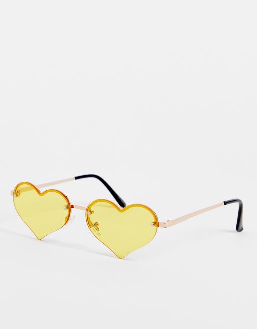 Gafas de sol con montura al aire y lentes amarillas con forma de corazón para festivales de Jeepers Peepers
