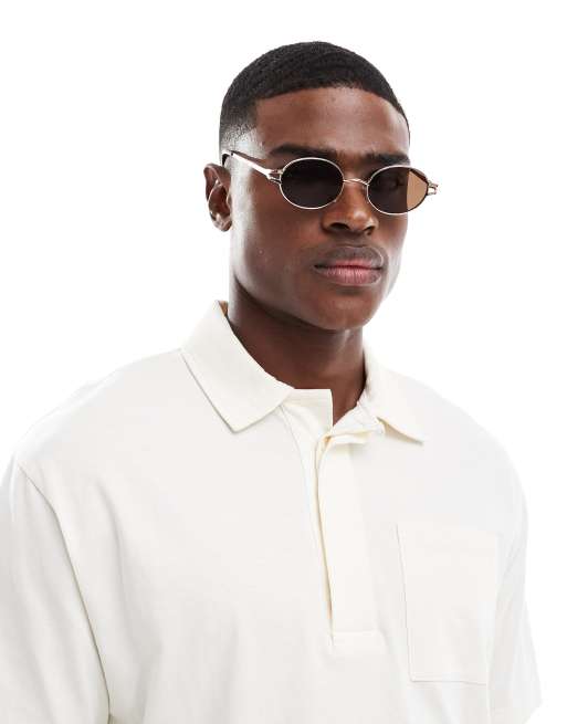 Gafas de sol con montura de metal estrecha y redondeada y lentes marrones de ASOS DESIGN, 3 de 4