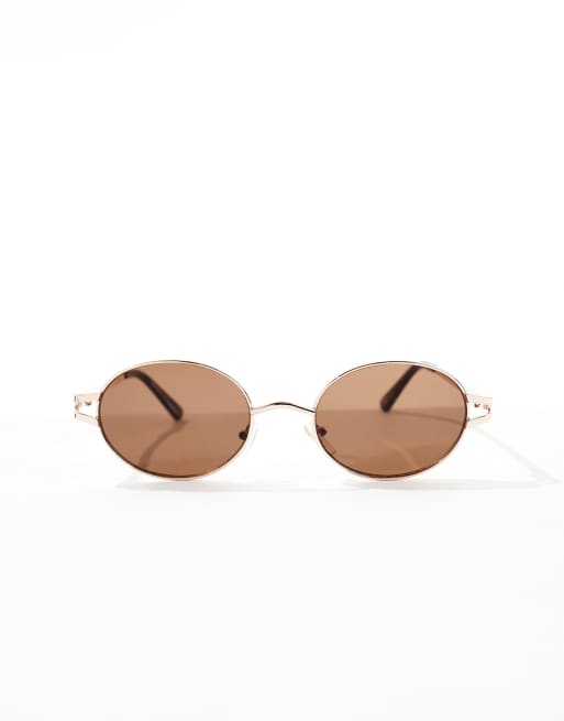 Gafas de sol con montura de metal estrecha y redondeada y lentes marrones de ASOS DESIGN, 4 de 4