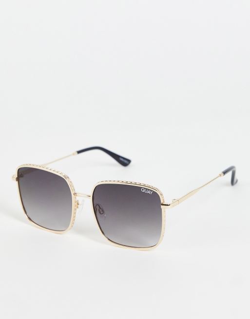 Blanco Contiene fertilizante Gafas de sol con montura dorada y lentes degradados rectangulares de Quay |  ASOS