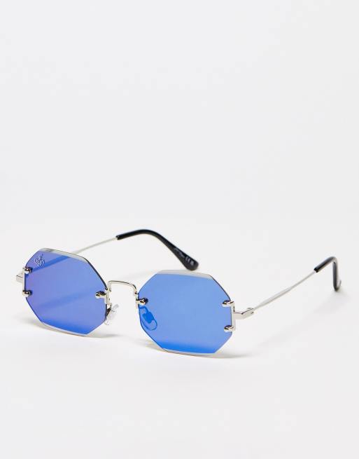 Gafas de sol con montura hexagonal de metal y lentes azules reflectantes para festivales exclusivas de Jeepers Peepers x ASOS