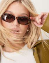 Gafas de sol de estilo aviador con montura ámbar miel efecto carey y lentes marrón claro de ASOS DESIGN