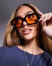 Gafas de sol efecto carey de estilo aviador con lentes azules de ASOS DESIGN