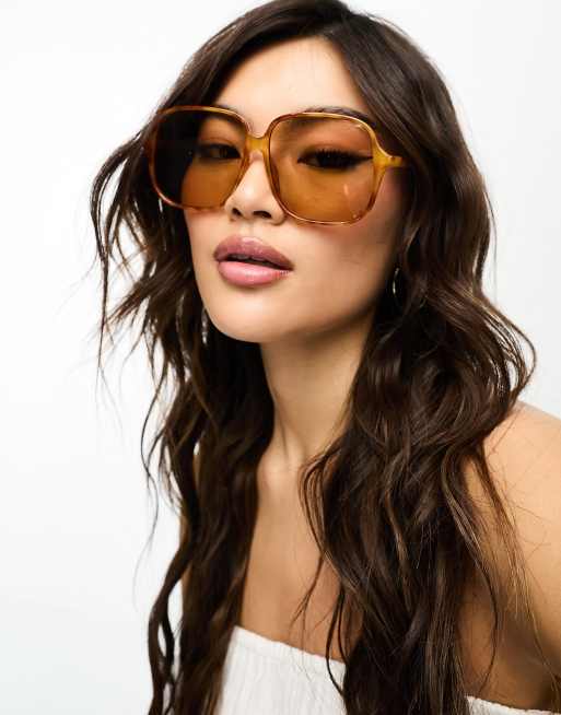 Gafas de sol con montura cuadrada y patillas anchas de efecto carey de  Pieces, ASOS