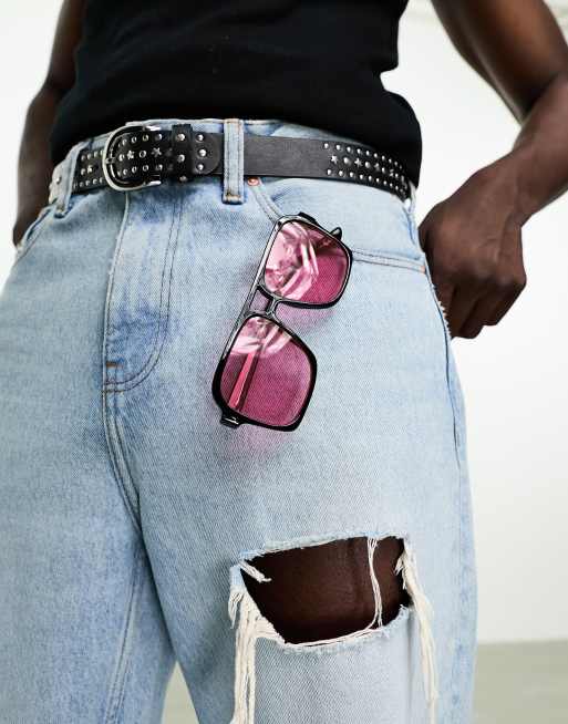 Gafas de sol de aviador negras y rosas estilo años 70 de ASOS DESIGN, 4 de 4