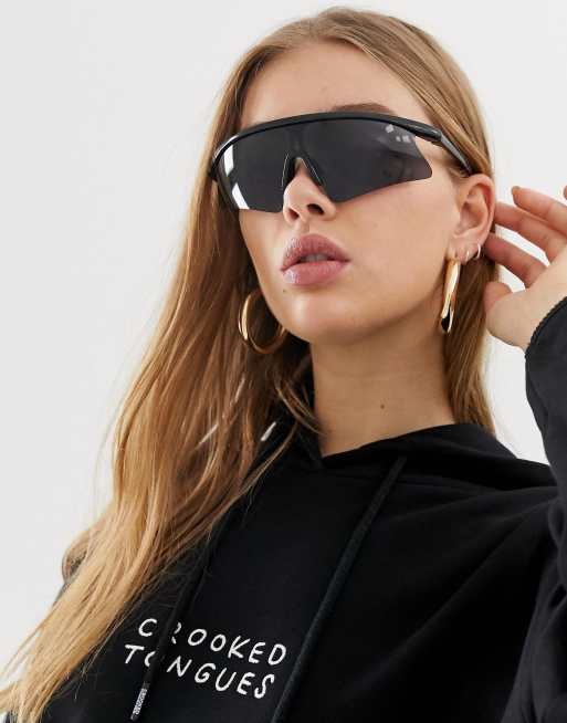 Gafas de sol de estilo aviador con media montura en negro de ASOS DESIGN, 3 de 4