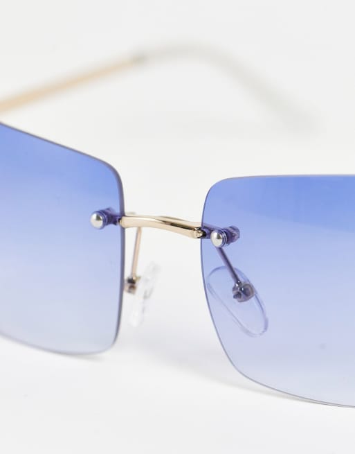 Gafas de sol de tamaño medio con lentes azul degradado cuadradas y montura  al aire de estilo años 90 de ASOS DESIGN