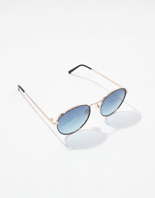 Gafas de sol doradas con lentes azules y montura redondeada de Jack & Jones, 2 de 3