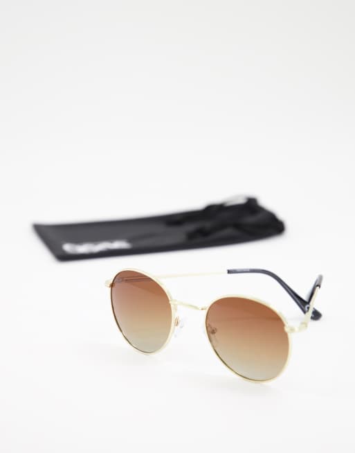 Gafas de sol doradas con lentes polarizadas redondas marrón degradado de metal de ASOS DESIGN, 2 de 4