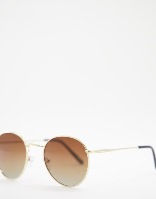 Gafas de sol doradas con lentes polarizadas redondas marrón degradado de metal de ASOS DESIGN, 4 de 4