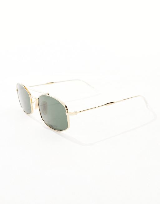 Gafas de sol doradas con lentes verdes y montura rectangular fina de metal de Ray-Ban, 3 de 4