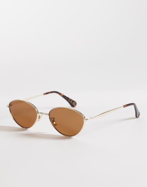 Gafas de sol doradas con montura fina ovalada estilo ojos de gato , lentes tintadas y funda de lino de & Other Stories - view 1