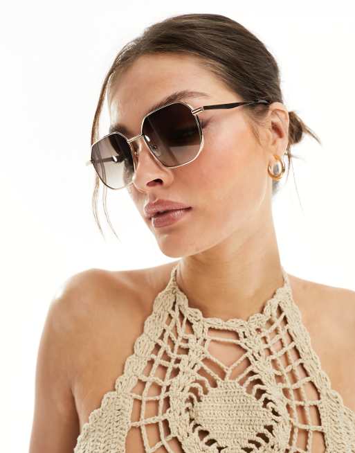 Gafas de sol doradas con montura hexagonal de metal de New Look