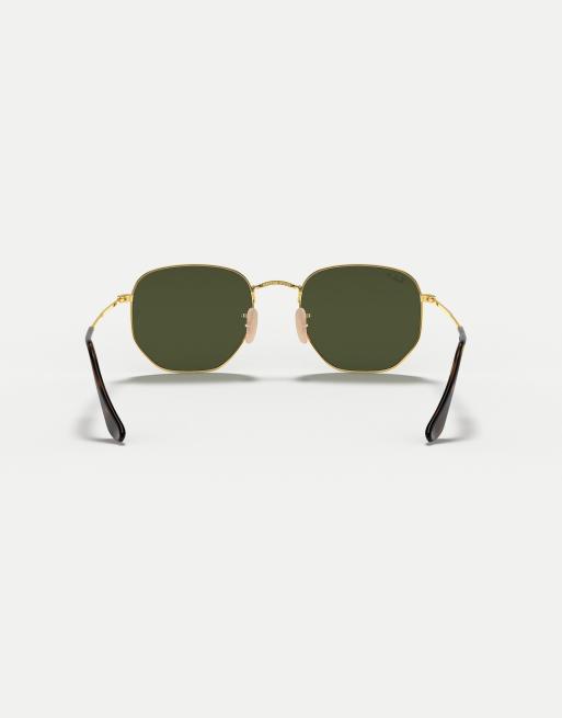 Gafas de sol doradas con montura irregular hexagonal y lentes planas verdes polarizadas de Ray-Ban, 4 de 4