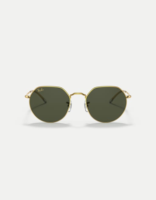 Gafas de sol doradas con montura irregular y lentes verdes Jack de Ray-Ban