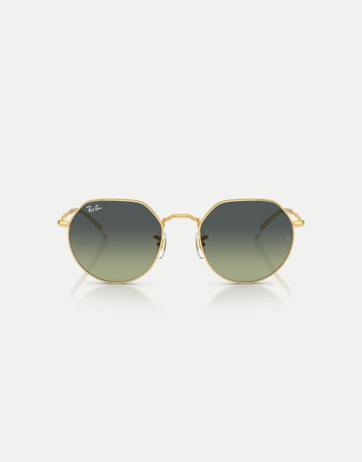 Gafas de sol doradas con montura irregular y lentes verdes Jack de Ray-Ban