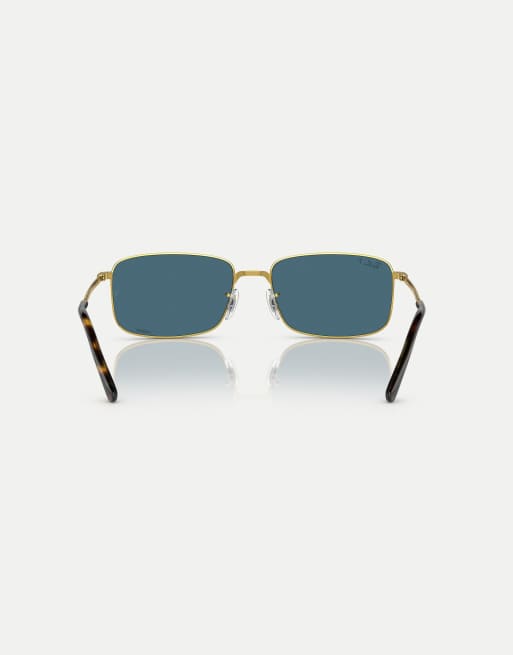 Gafas de sol doradas con montura rectangular y lentes azules polarizadas RB3717 de Ray-Ban, 2 de 4