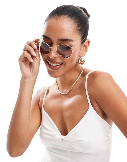 Gafas de sol doradas con montura redondeada de metal de ASOS DESIGN ASOS