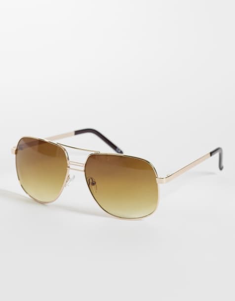 Gafas de sol doradas de estilo aviador con montura metálica y lentes marrones de ASOS DESIGN - view 1