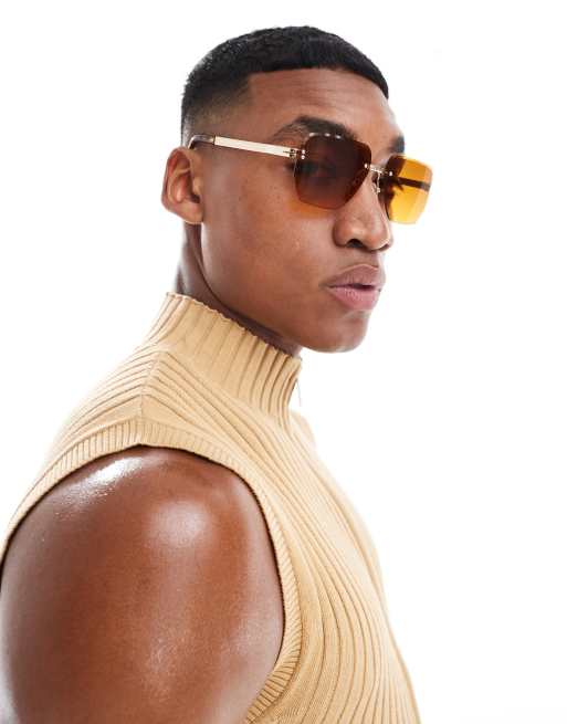 Gafas de sol doradas de estilo retro con montura al aire y lentes de color ambar degradadas de RcjShops DESIGN RcjShops