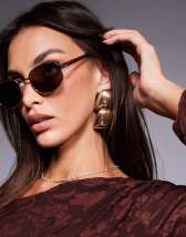 Gafas de sol en tono dorado rosado ovaladas de metal con patillas marrón efecto carey de ASOS DESIGN
