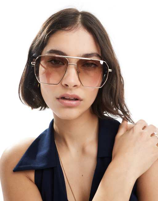 Gafas de sol doradas estilo aviador extragrande con montura de metal Asteroid de Aire