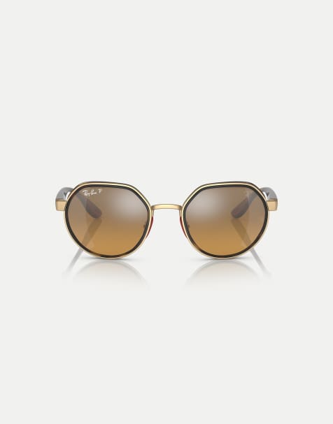 Gafas de sol doradas irregulares con lentes marrones efecto espejo polarizadas de la colección Scuderia Ferrari RB3703M de Ray-Ban - view 1