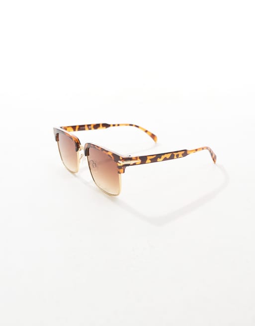 Gafas de sol doradas y marrón efecto carey de estilo retro con lentes marrones degradadas de ASOS DESIGN, 3 de 3