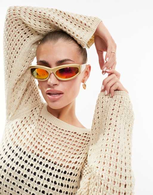 Gafas de sol blancas con montura mediana rectangular con detalle en las  patillas de acetato de ASOS DESIGN